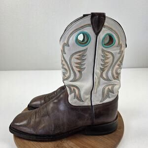 Justin Bent Rail Boots BR313 Brown White Turquoise Western Square Toe Mens 10.5D